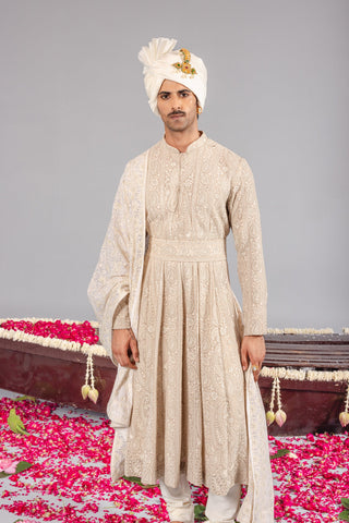 Nizam Beige Sherwani Set
