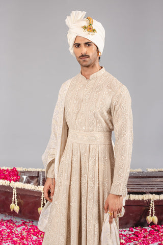 Nizam Beige Sherwani Set