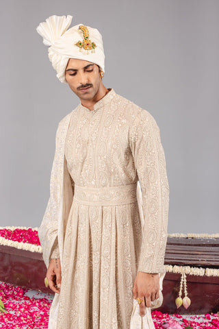 Nizam Beige Sherwani Set