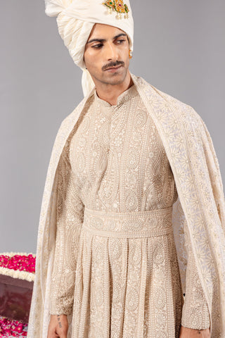 Nizam Beige Sherwani Set