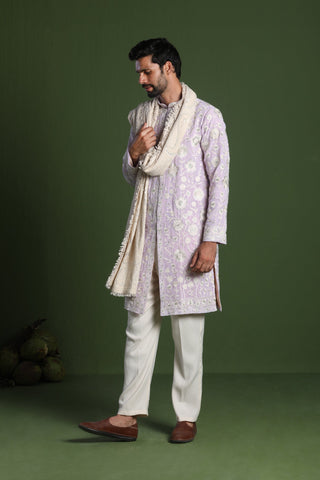 Vikram Mauve Purple front open kurta set with Dupatta