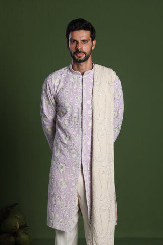 Vikram Mauve Purple front open kurta set with Dupatta