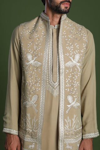 Siddharth Mehandi Kurta Set with Jacket and Dupatta