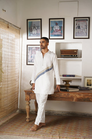 Wahina White Linen Pathani Set