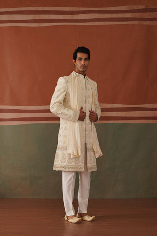 Shayan - Real Mirror Work Sherwani Set in Cream