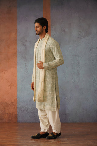 Ihab - Powder Blue Patiyala Kurta Set With Dupatta