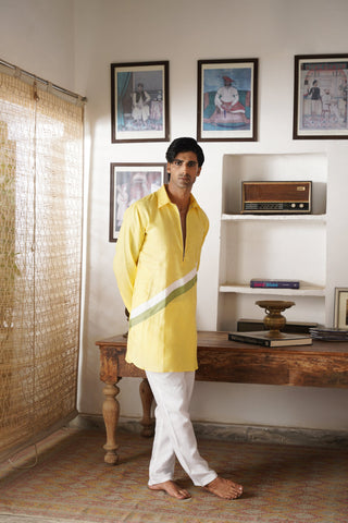 Udaya Yellow Linen Pathani Set