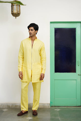 Eshan Yellow Zipper Short Kurta Set