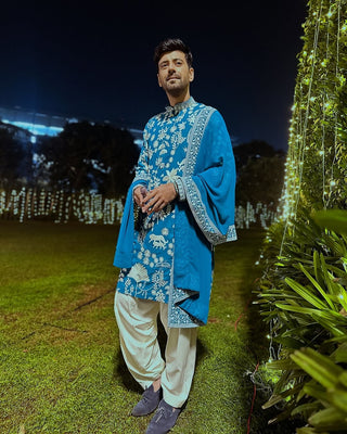 Karanvir Sharma in Samar Teal Blue Kurta Set
