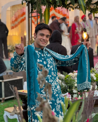 Krishna Kaul in Samar Teal Blue Kurta Set
