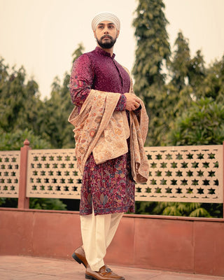 Maan Singh in Kush Wine Kurta Set