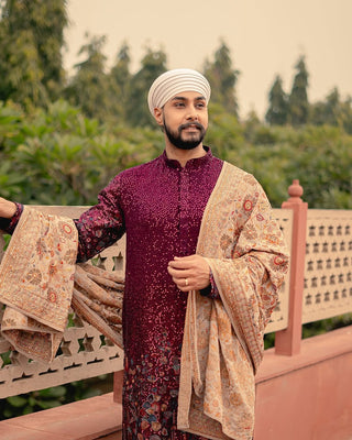 Maan Singh in Kush Wine Kurta Set
