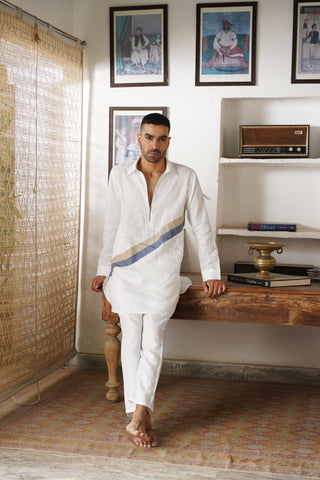 Wahina White Linen Pathani Set