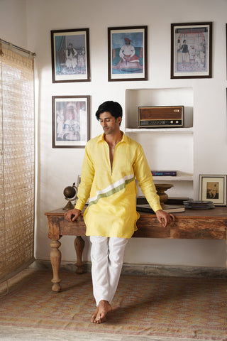 Udaya Yellow Linen Pathani Set