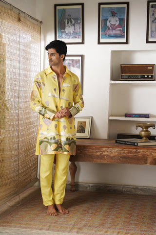 Arnav Yellow Linen Zipper Front Open Kurta Set