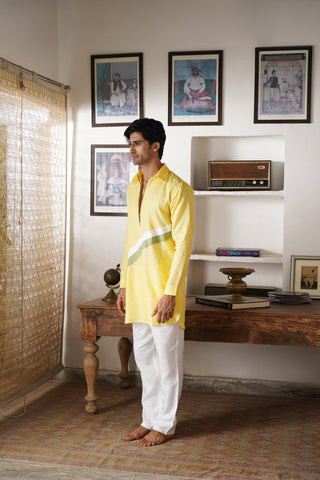 Udaya Yellow Linen Pathani Set