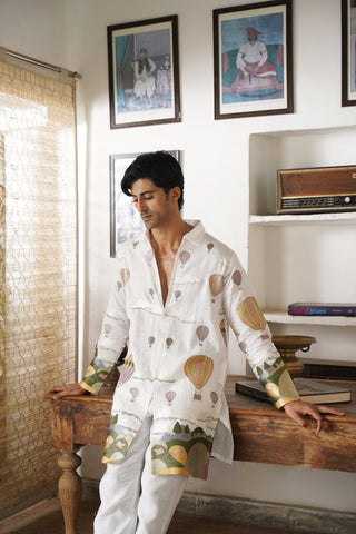 Yuvaan Off White Linen Zipper Front Open Kurta Set