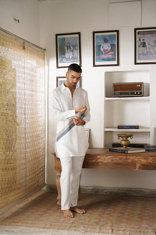 Wahina White Linen Pathani Set