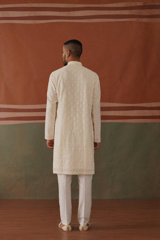 Karan Tacker in Nivan - Ivory Embroidered Kurta Trouser Set With Dupatta
