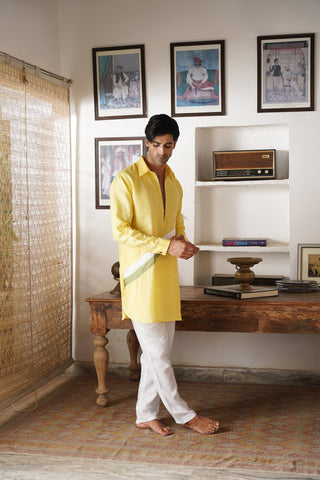 Udaya Yellow Linen Pathani Set