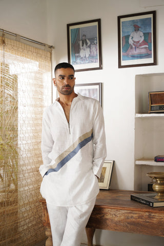 Wahina White Linen Pathani Set