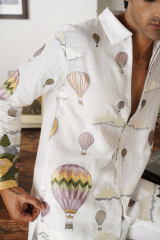 Yuvaan Off White Linen Zipper Front Open Kurta Set