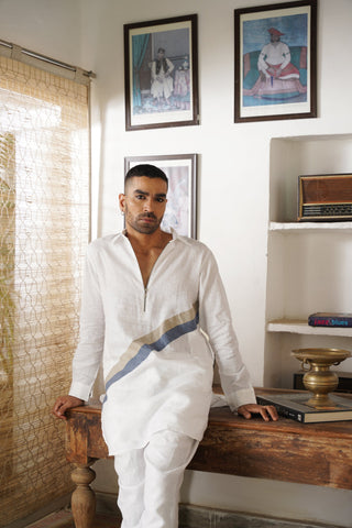 Wahina White Linen Pathani Set