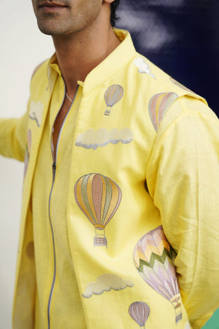 Yash Yellow Linen Front Open Long Jacket Set