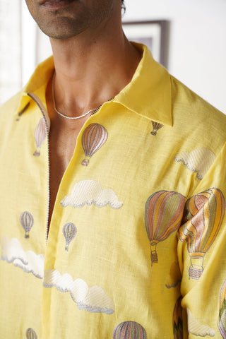 Arnav Yellow Linen Zipper Front Open Kurta Set