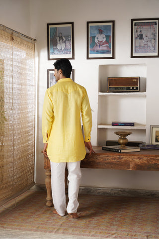 Udaya Yellow Linen Pathani Set