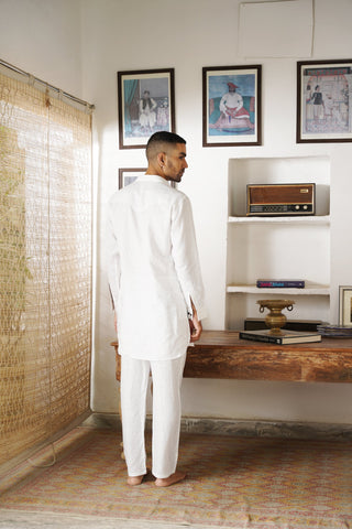 Wahina White Linen Pathani Set