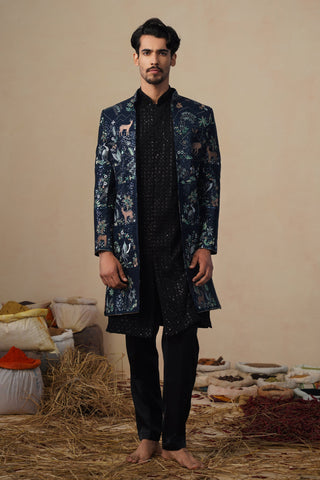PRABAL NAVY BLUE INDOWESTERN SET