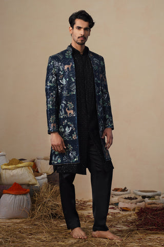 PRABAL NAVY BLUE INDOWESTERN SET