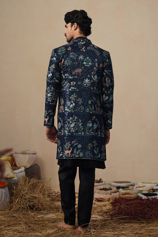 PRABAL NAVY BLUE INDOWESTERN SET