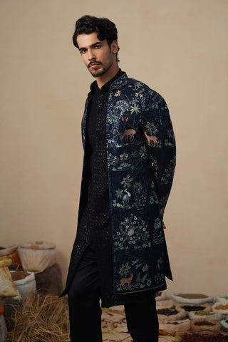 PRABAL NAVY BLUE INDOWESTERN SET