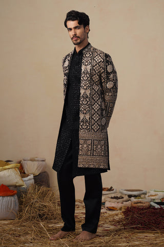 SANJH CUTDANA BLACK INDOWESTERN SET