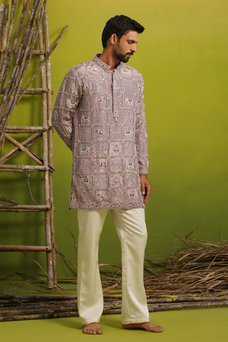 PATOLA LAVENDER SHORT KURTA SET