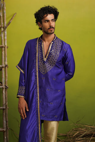 ZOHAYR ROYAL BLUE V-NECK MIRROR KURTA DUPATTA SET