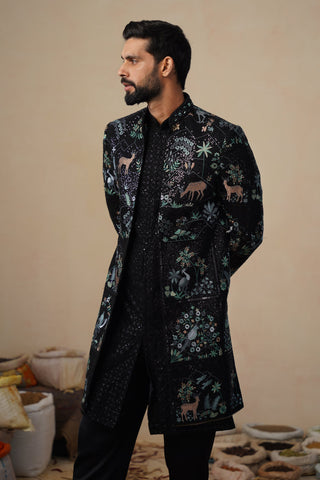PRABAL BLACK INDOWESTERN SET