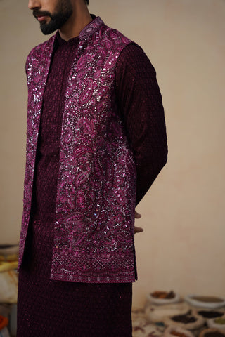 SITARA WINE KURTA JACKET SET