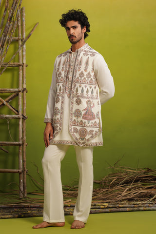 KATHAKALI IVORY SHORT KURTA JACKET SET
