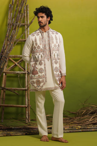 KATHAKALI IVORY SHORT KURTA JACKET SET