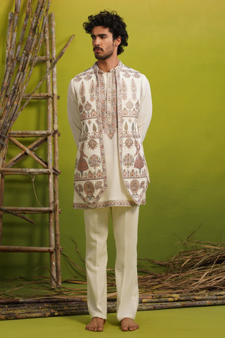 KATHAKALI IVORY SHORT KURTA JACKET SET