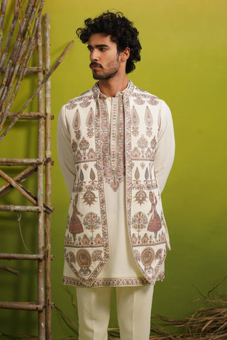 KATHAKALI IVORY SHORT KURTA JACKET SET