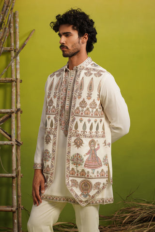 KATHAKALI IVORY SHORT KURTA JACKET SET