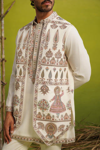 KATHAKALI IVORY SHORT KURTA JACKET SET