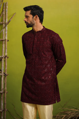 SUKOON WINE SHORT KURTA SET