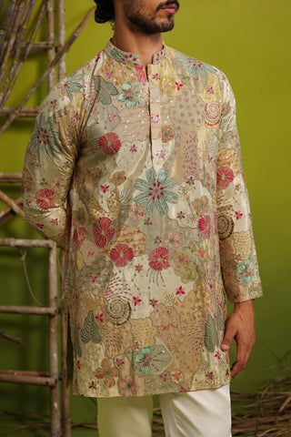 ZORAIN LIGHT MEHENDI SHORT KURTA SET