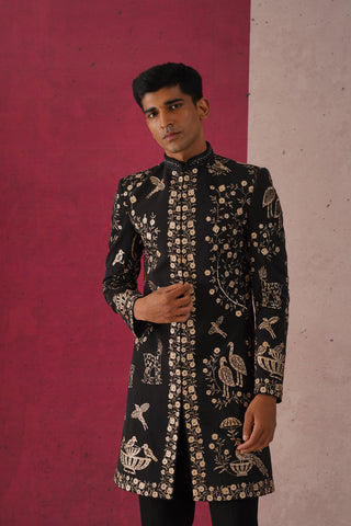 Sunny Chopra in Sukrit - Black Sherwani with Cutdana and Zari work