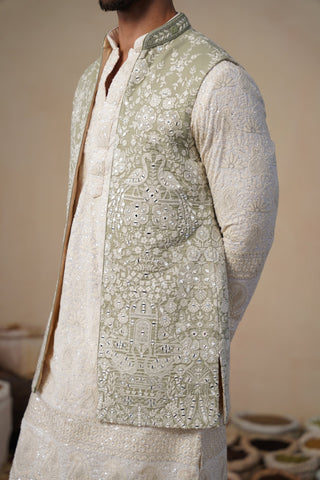 MAYURESH MEHENDI KURTA JACKET SET